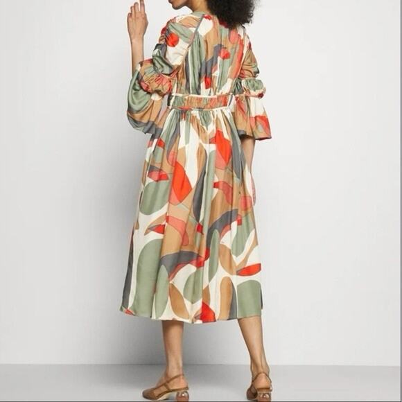 NWT Cult Gaia Anysia Silk Blend Midi Dress Abstract Print Puff Sleeve XS - Picture 5 of 8